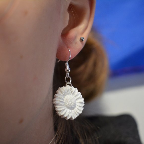 White Sunflower Earrings - Picture 4 of 5